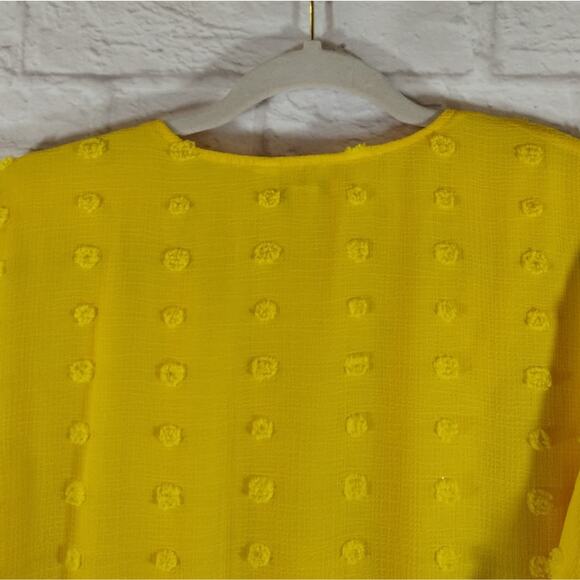 Cato Women's Yellow Swiss Dot O Ring V Neck Flutter Sleeve Flowy Blouse Top M - Picture 12 of 14
